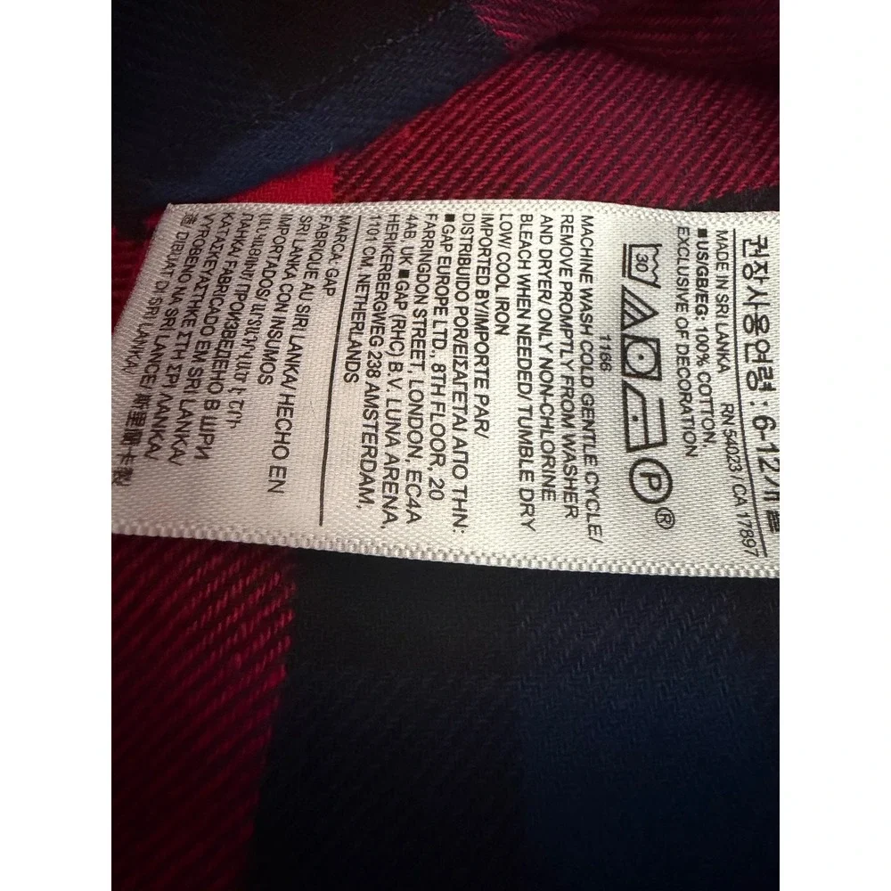 Baby Gap 6-12M Red Navy Plaid Flannel Button Down Shirt Bear Logo NWT